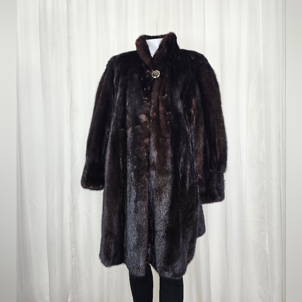 Real Dark Brown Mink Mid-Length Coat Large Glam